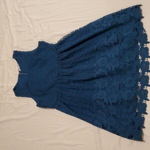 Teal lace overlay cocktail dress